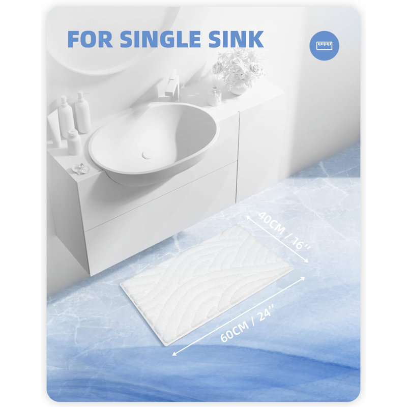 Annakiya Microfiber / Microsuede Non-Slip Bath Rug, 16"W x 24"L, White