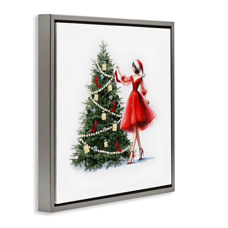 «Holiday Tree Glam Accessoires», art mural sur toile par Amanda Greenwood, Cadre flottant gris lustré, H 25 po x l 25 po