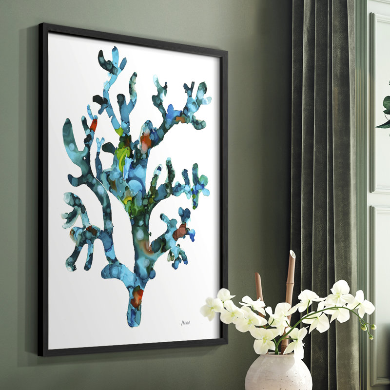 Sea Coral I, reproduction encadrée - bois massif, H 14 po x l 11 po, Noir