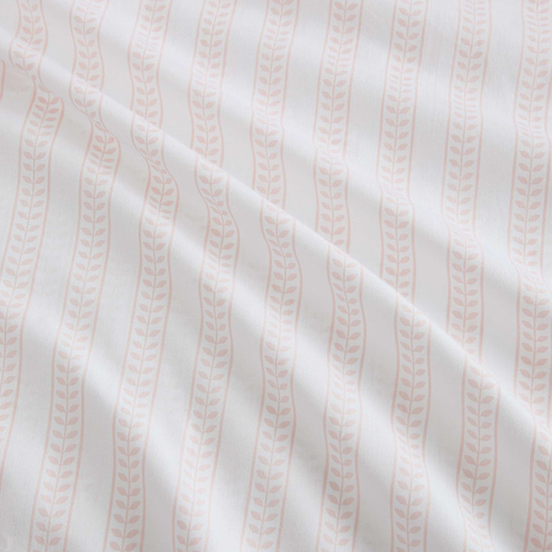 Martha Stewart Cotton Percale  Sheet Set, Full Sheet Set with 2 Pillowcases, Leaf Stripe Pink