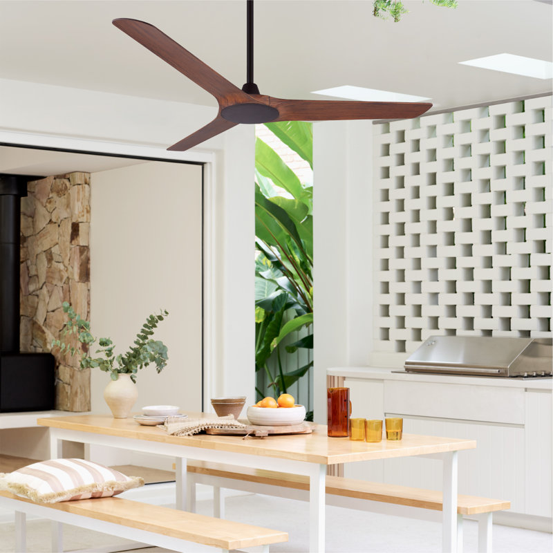 56" Outdoor Ceiling Fan with Remote, IP66 Wet Rated Rustic Wood Ceiling Fan with Remote Control, Energy Efficient DC Motor