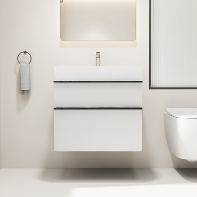24" Wall-mounted Bathroom Vanity With Acrylic Integrated Sink, Soft-close Drawers, Pre-assembled, White Finish