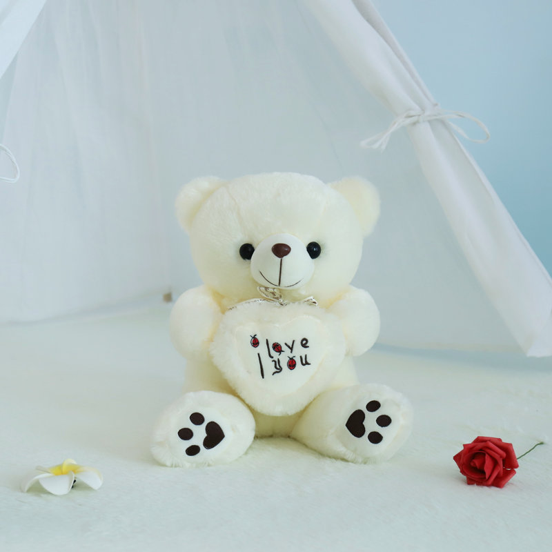 White Teddy Bear Shaped Plush Decorative Cushion with Heart, Soft 3D Throw Pillow for Sofa Bedroom Home Decor, 70cm