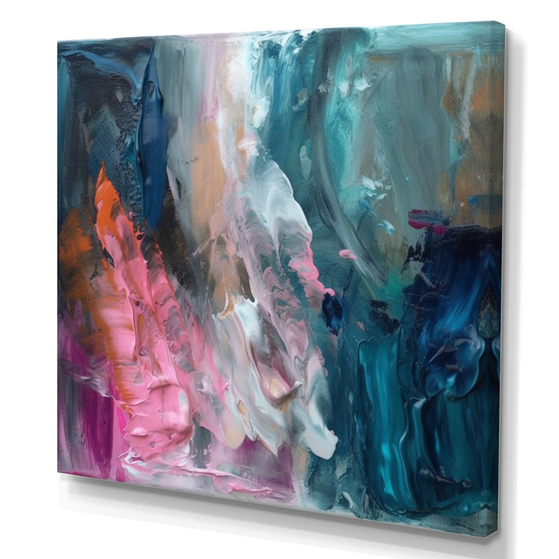 Demeko moderne bleu et rose abstrait - art mural abstrait, H 16 po x l 16 po, Toile tendue, Sans cadre