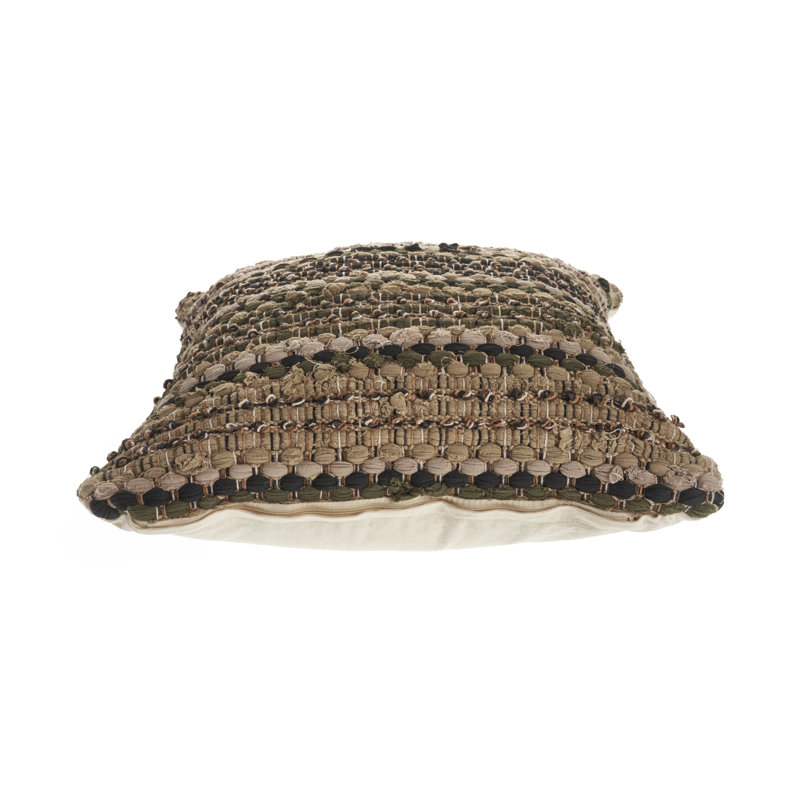 Coussin décoratif en coton rayé Chindi, Beige/brun
