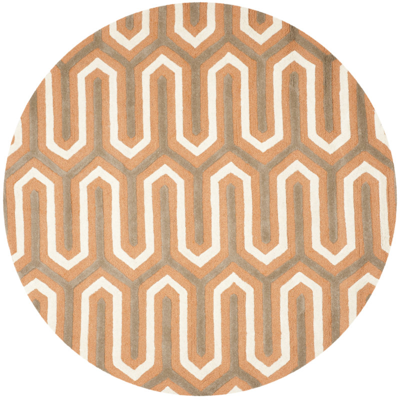 Deedgra Hand Tufted Wool Geometric Rug, Round 6'