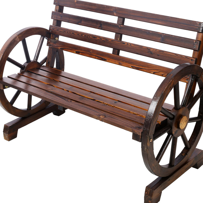2 Wooden Bench, Brown, For Outdoor Relaxation Rustic Bench In Brown Garden Leisure