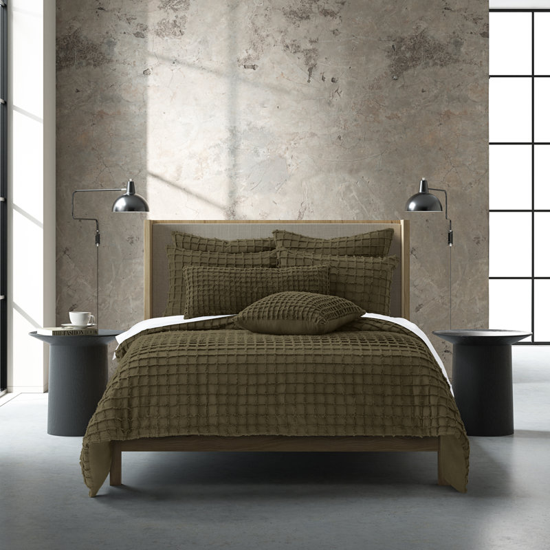 Ensemble de housse de couette réversible en coton Catrine, Housse de couette grand et 2 taies décoratives, Gris