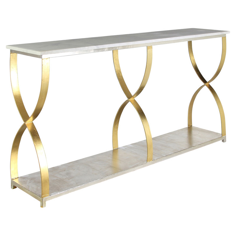 Mary Belle 72'' Console Table, Carrera Marble, Silver Leaf/Gold Leaf