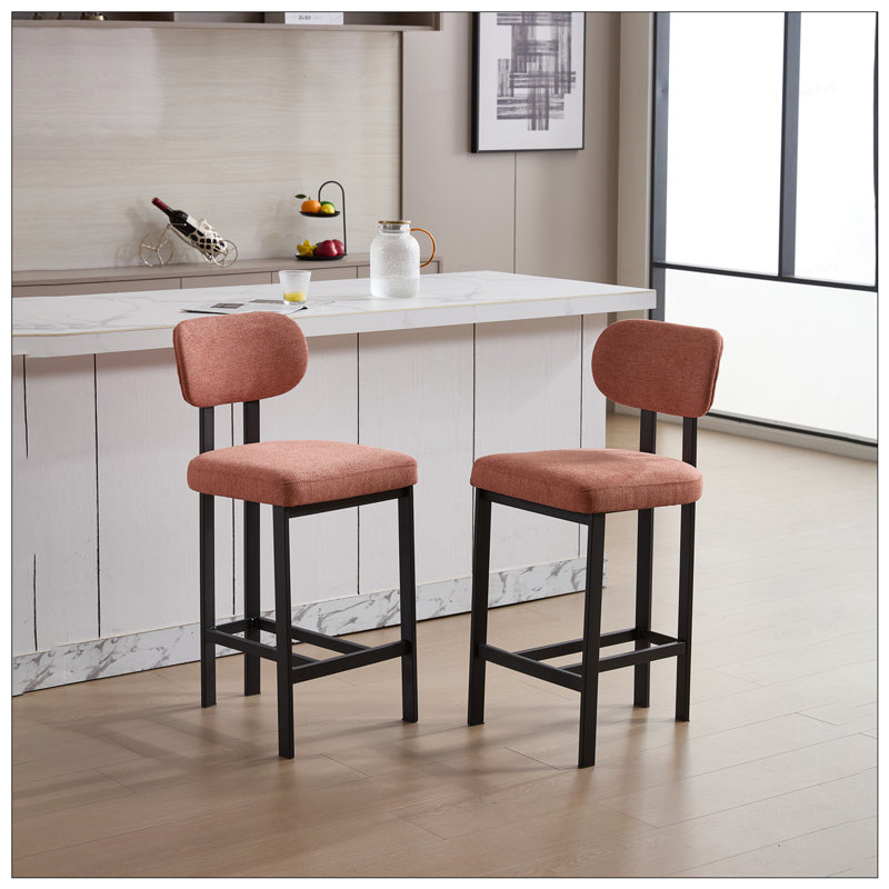 2PCS 26Inch Fabric Counter Height Barstools, Pink