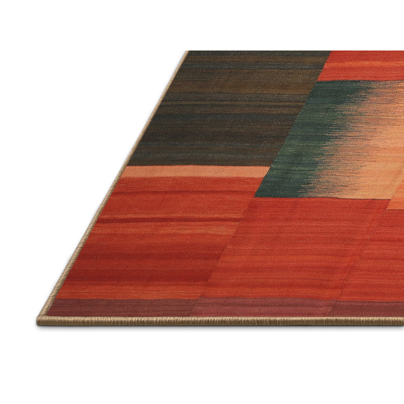 Tapis de zone rouge/vert/orange contemporaine, Rectangle 8 pi x 12 pi