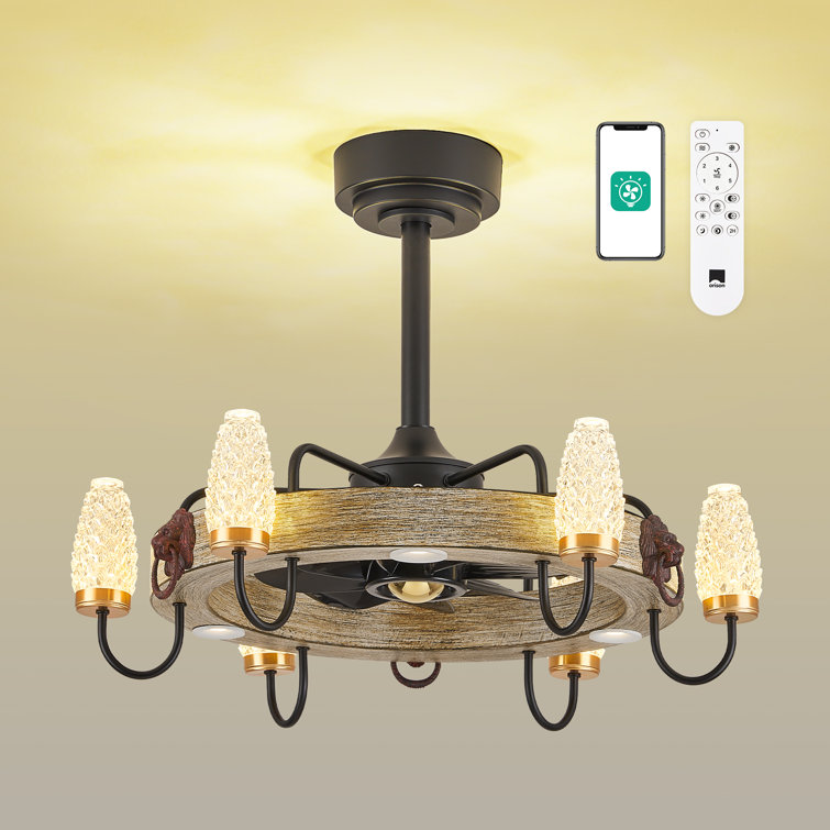 24.8" Farmhouse Retro Ceiling Fan With Lights And Remote/app Control
