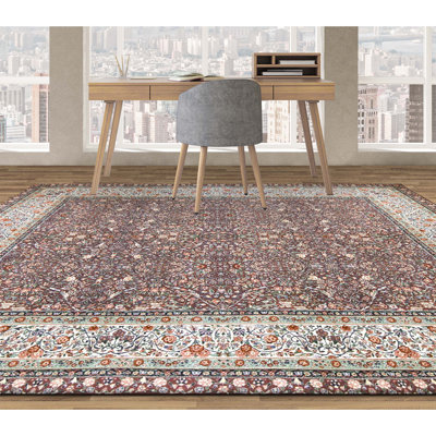 Tapis prune et ivoire noué à la main de haute qualité