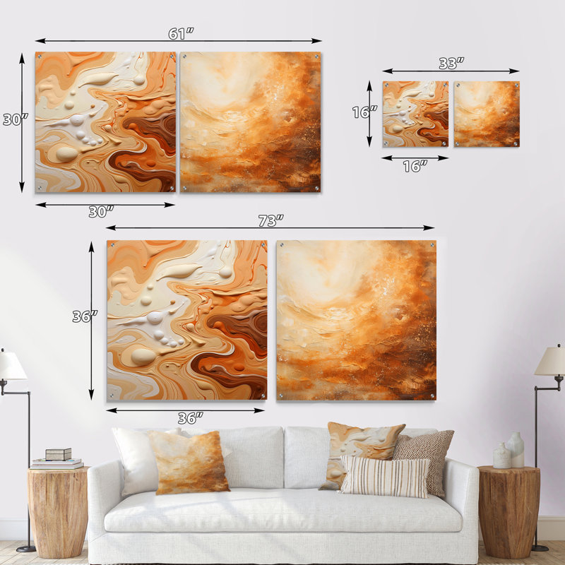 Abstrait Macchiato Mirage - Ensemble de 2 peintures murales abstraites en acrylique, H 16 po x l 33 po