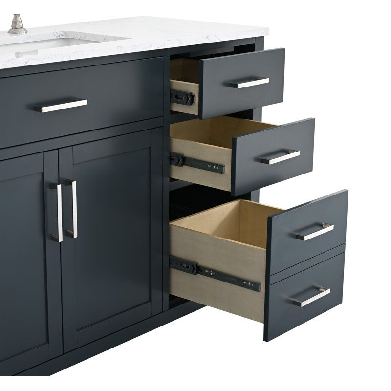 Tremolo 42" Single Bathroom Vanity With Engineered Marble Top, Vintage Blue / Polished Nickel