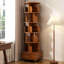 Bibliothèque rotative, bibliothèque d'angle à 360 degrés pour les petits espaces, étagère de rangement à 6 niveaux avec roulettes, rangement en bois étroit pour la chambre à coucher, le salon et la salle d'étude