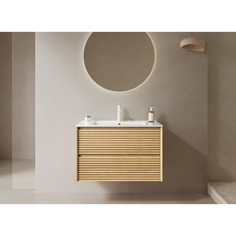 Justin Wall-Mounted Floating Bathroom Vanity with Ceramic Sink