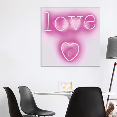 Neon Love Heart Pink On White by Hailey Carr - Wrapped Canvas Print