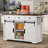K&K 53.7" Farmhouse Kitchen Island with Power Outlet, 2 Sliding Barn Door Kitchen Storage Island with Drop Leaf, Spice Rack Rolling Kitchen Cart on Wheels, for Home, Kitchen and Dining Room, White-2039857383-2039857377