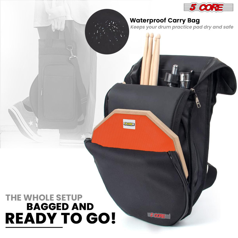 5 Core Drum Throne Adjustable Guitar Stool Padded Seat + Drum Practice Pad Snare Drumming Stand, Orange
