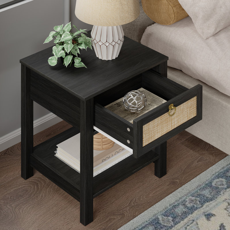 Pomodoro 23.6" H 1-Drawer Nightstand with Tool-Free Assembly , Black