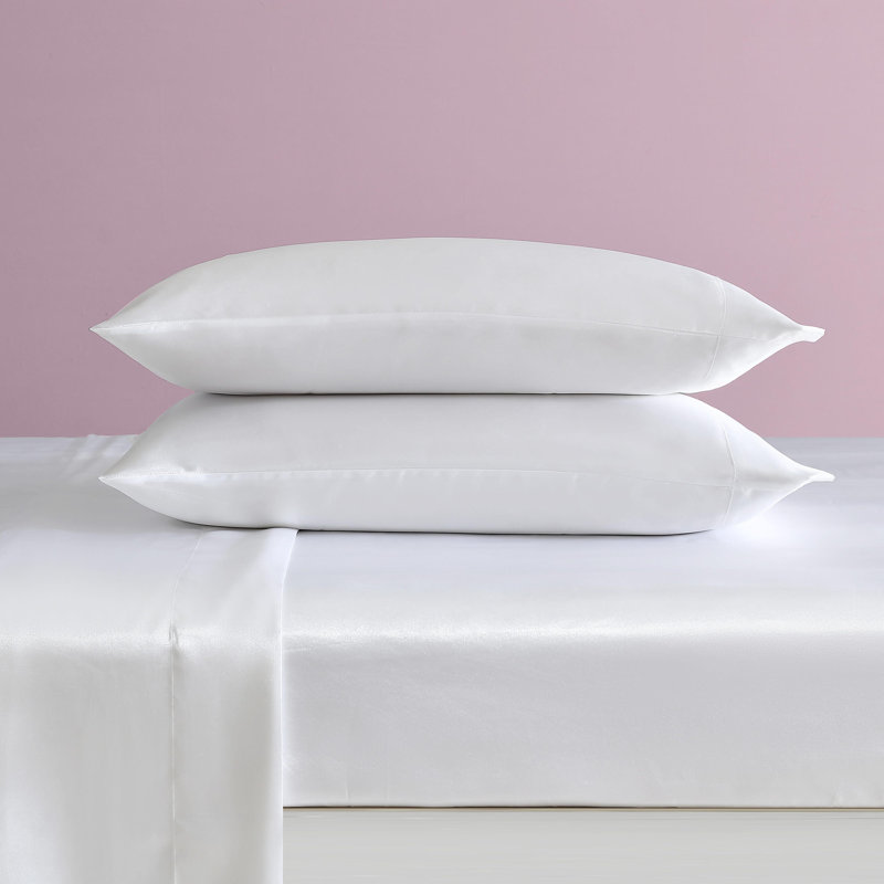 Betsey Johnson Soft Satin Sheet Sets, Full Sheet Set with 2 Pillowcases, Solid White