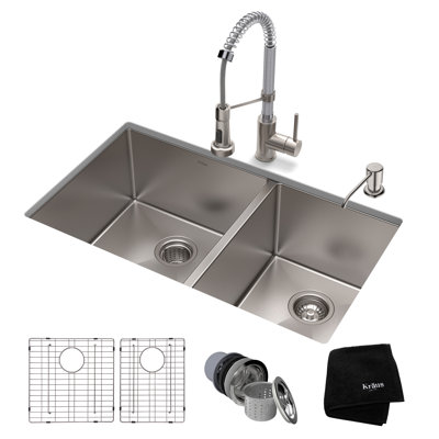 Évier de cuisine à double cuve avec robinet encastrable L 33 po x l 19 po Standart PRO ™