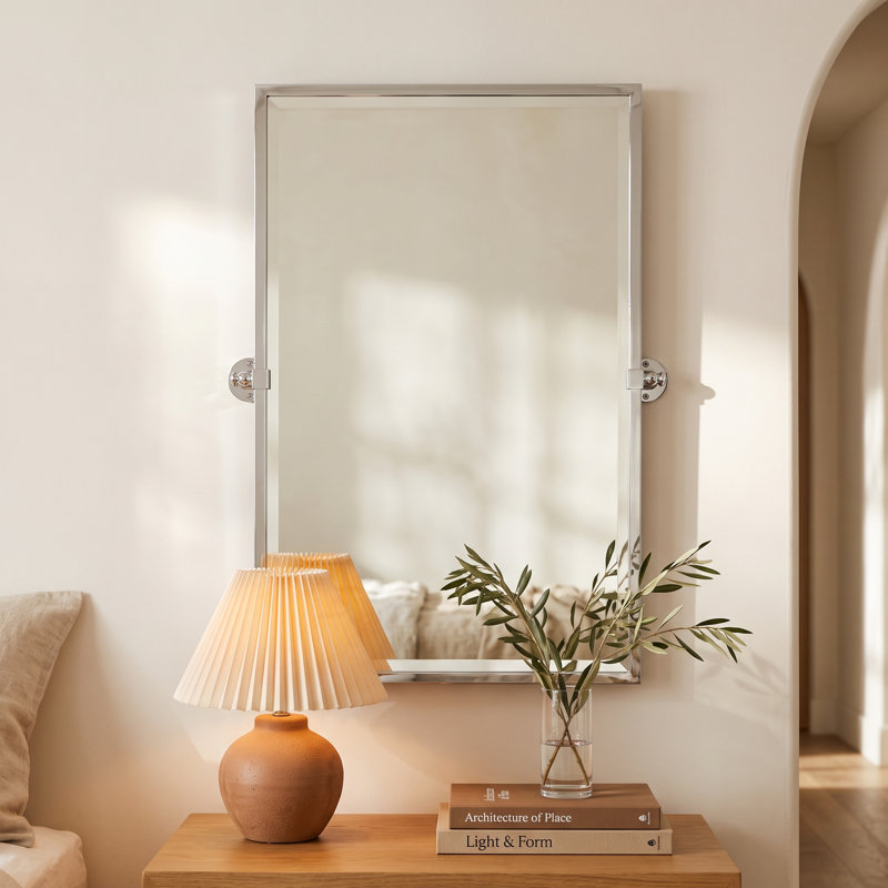 Rectangle Wall Mirror, 36" x 24", Polished Nickel