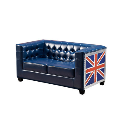Casual Vintage Aluminum Skin Rivet Sofa 60.24'' Faux Leather Sofa