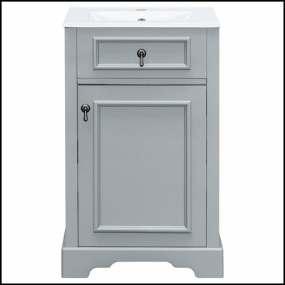 20-Inch Bathroom Vanity With Ceramic Sink, Soft Close Door, Adjustable Shelf, And Door-Mounted Storage Rack - Ideal For Small Bathrooms