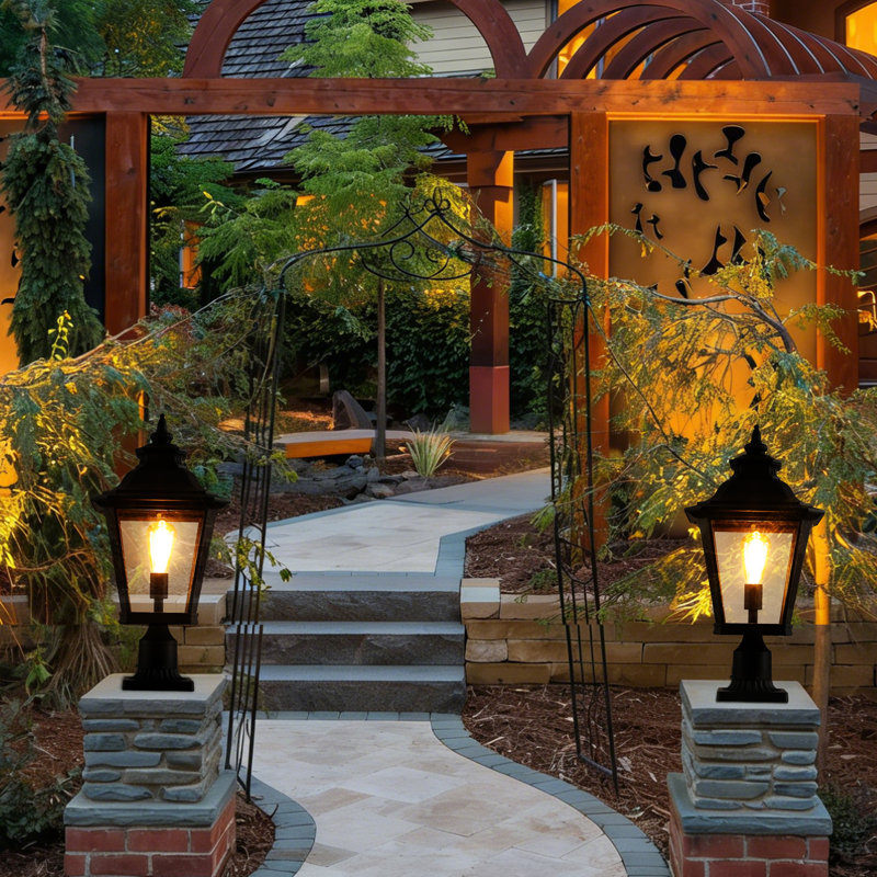 1-pack Black Outdoor Post Lantern Light, Metal & Clear Glass For Garden, Gate, Fence, And Pathway (bulb Not Included)