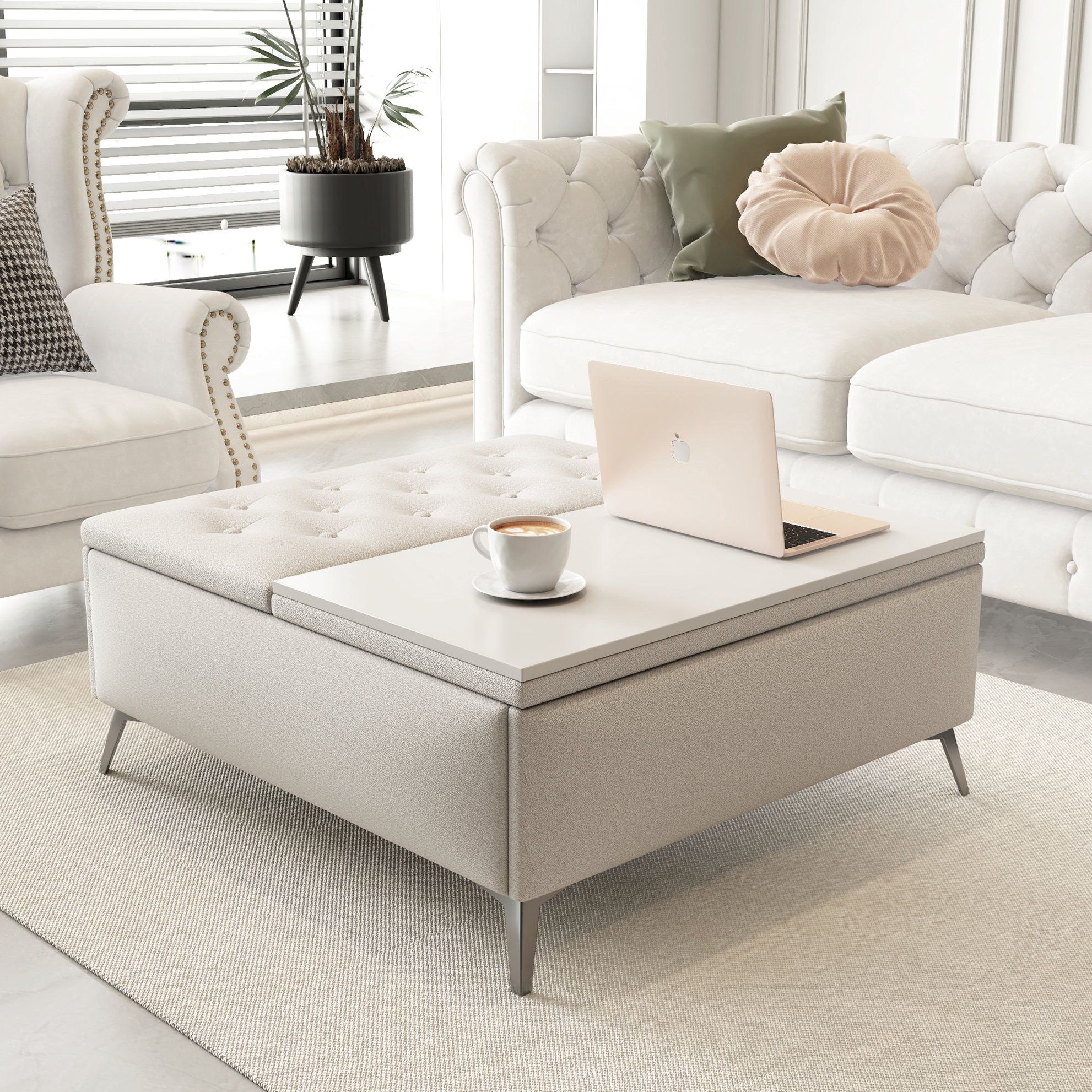 George Oliver 35 Inch Wide Square Coffee Table With Lift Top And Handy ...