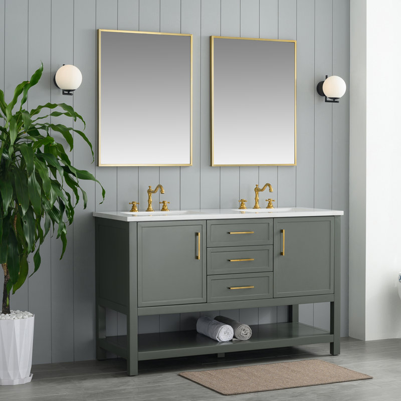 Vicini 54" Double Bathroom Vanity Set, Vintage Green/Brushed Gold
