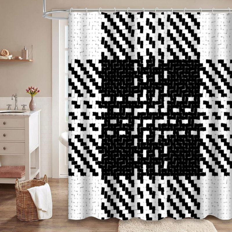 Rideau de douche noir et blanc avec 12 crochets Buffalo, L 72 po x l 84 po