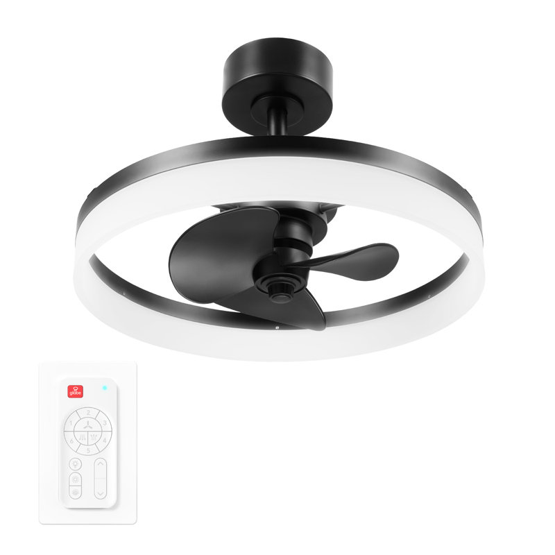 Ventilateur de plafond 20 po avec lumière DEL, télécommande, moteur à courant continu WhisperQuiet, 6 vitesses, noir mat