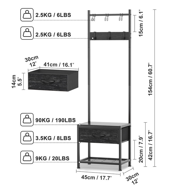 Metal Freestanding 6 - Hook Coat Rack, Black
