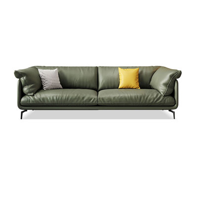 Canapé modulaire vert en cuir véritable