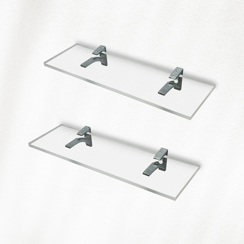 Tablettes transparentes transparentes murales transparentes de 14,5 pouces, 3/4 po d'épaisseur, transparentes, pour la chambre à coucher, le salon, la salle de bain, la cuisine - avec vis et supports chromés, paquet de 2