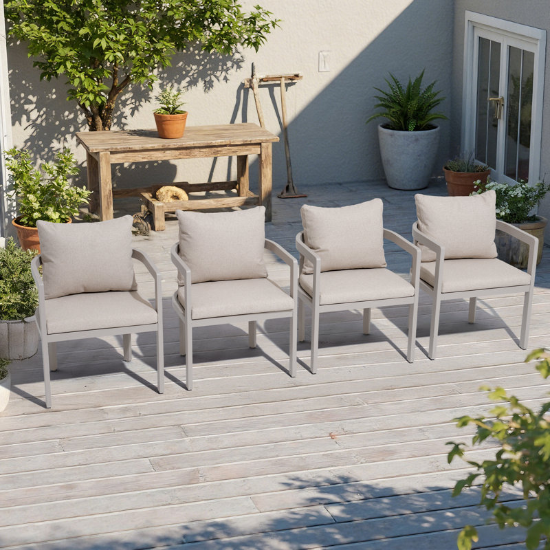 4 chaises de patio en aluminium avec coussins 4 pièces, Coussin en lin / structure en lin