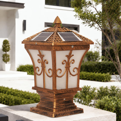 Lampadaire solaire d'extérieur avec poteau de clôture étanche et rétro avec télécommande, lumière DEL 3 couleurs