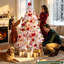 Sapin de Noël artificiel blanc de 1,80 m préilluminé avec 250 lumières blanc chaud, 800 extrémités de branches, branches articulées faciles à monter et support en métal