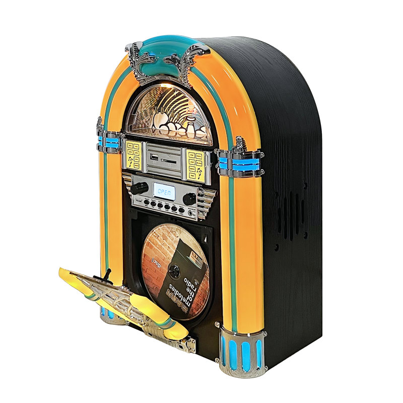 Retro Black and Yellow Mini Jukebox CD Player with Bluetooth