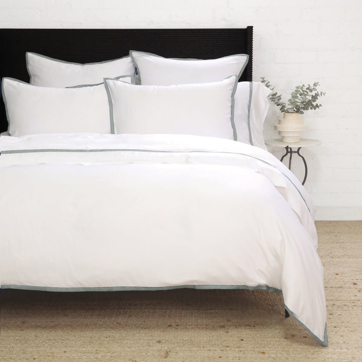 Langston Sateen Shams, White/Ocean
