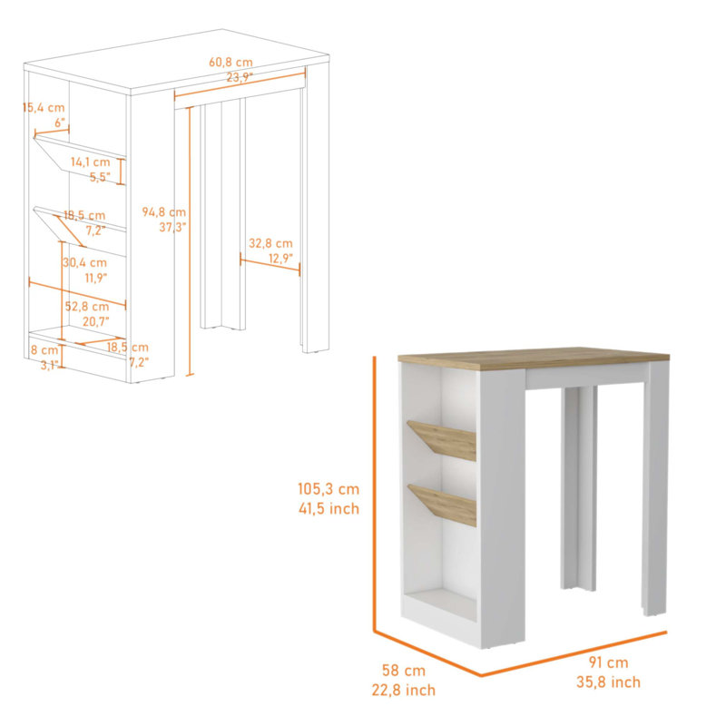 Îlot de cuisine à piédestal avec plateau DeSoto et surface de rangement durable