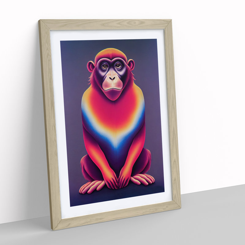 Vibrant Monkey - Single Picture Frame Print, 64cm H x 46cm W x 2cm D, Oak