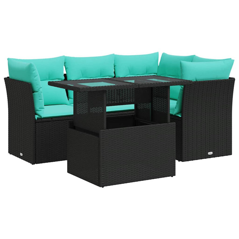  Ensemble de canapé de patio 5 pièces avec coussins en rotin polyacacia