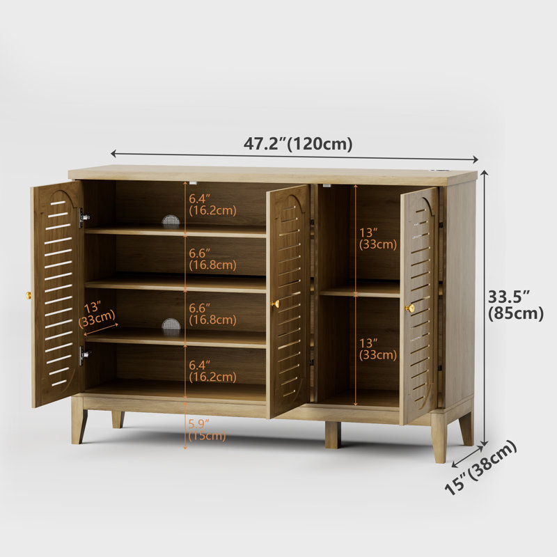 Armoire à chaussures moderne avec éclairage à DEL et tablettes réglables, Bois jaune clair