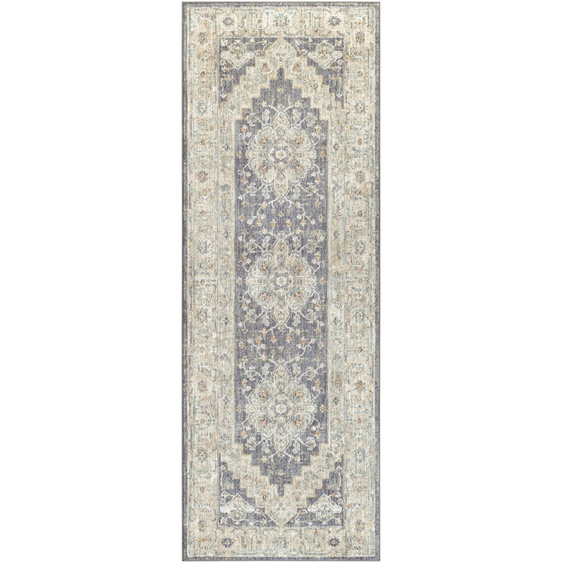 Tapis oriental gris / bleu Dielu, Tapis de couloir 2 pi 6 po x 8 pi