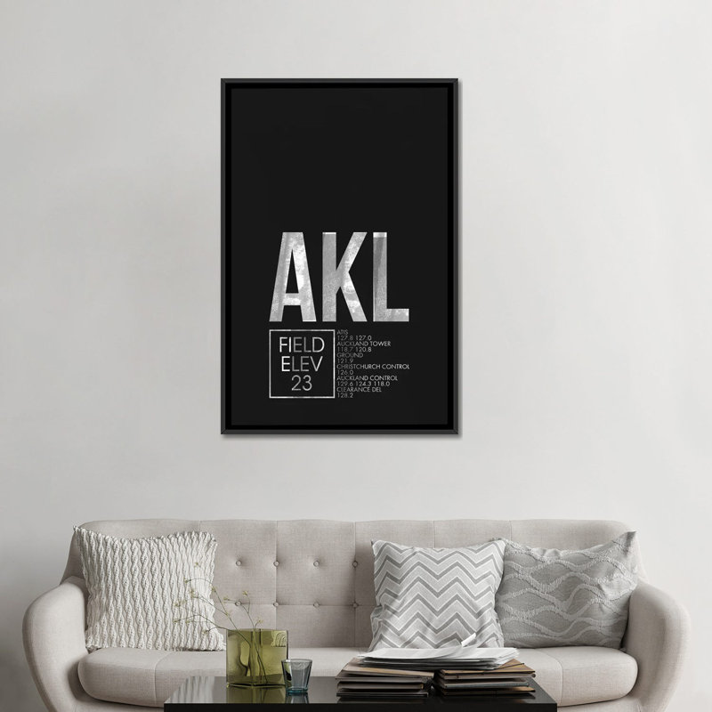 "auckland" , art textuel sur toile, "air traffic control series", H 26 po x l 18 po x P 1,5 po, Toile avec cadre noir