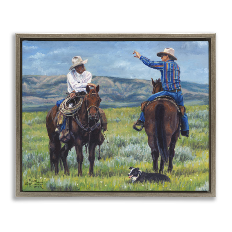 "Cowboy Logic Scene", art mural encadré par David Graham, Cadre flottant orme Montalcino, H 25 po x l 31 po